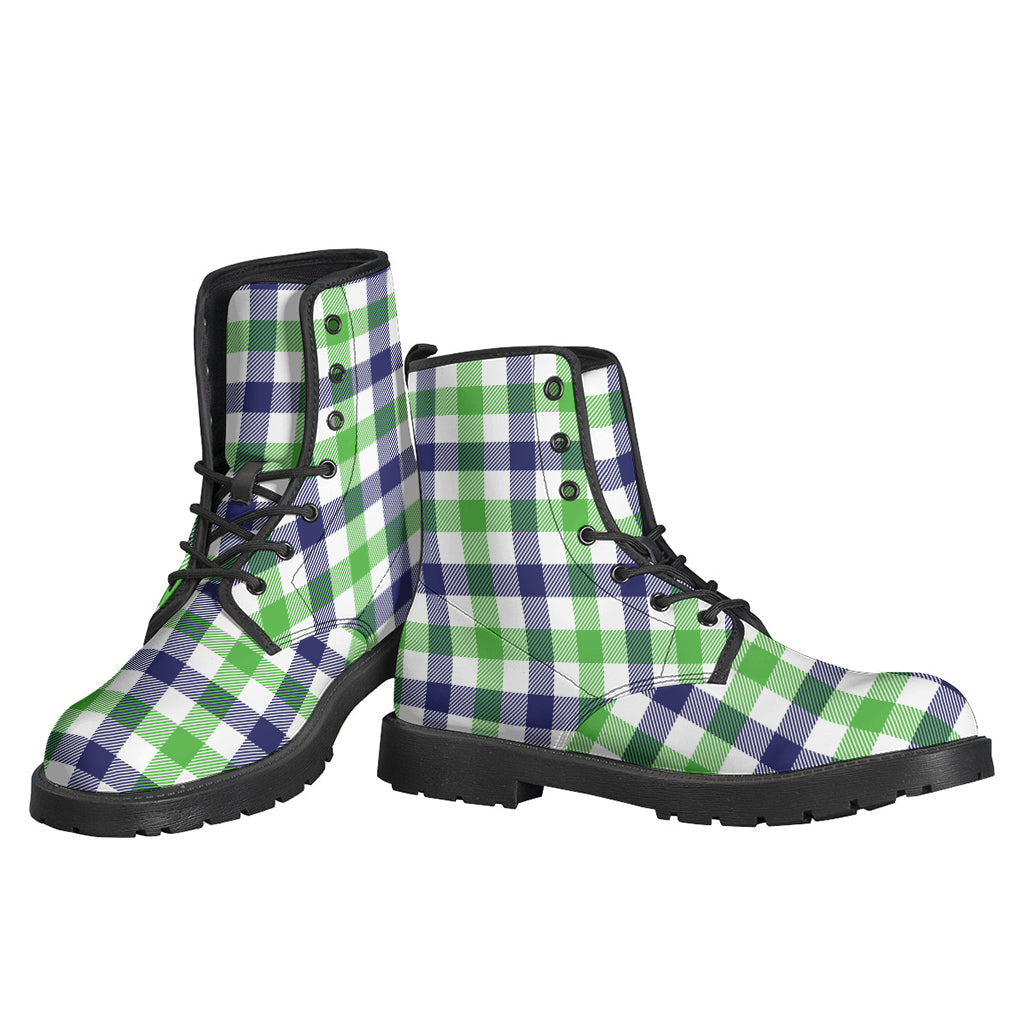White Navy And Green Plaid Print Backpack