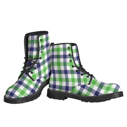 White Navy And Green Plaid Print Backpack