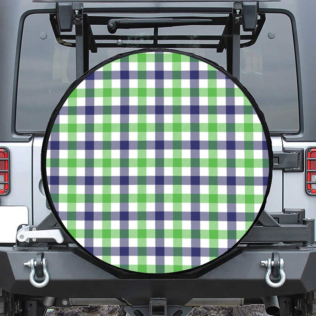White Navy And Green Plaid Print Leather Spare Tire Cover
