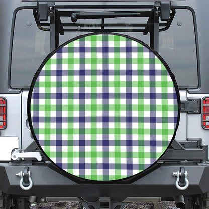 White Navy And Green Plaid Print Leather Spare Tire Cover