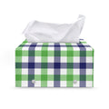 White Navy And Green Plaid Print Leather Tissue Box Cover