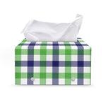 White Navy And Green Plaid Print Leather Tissue Box Cover