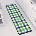 White Navy And Green Plaid Print Long Kitchen Mat