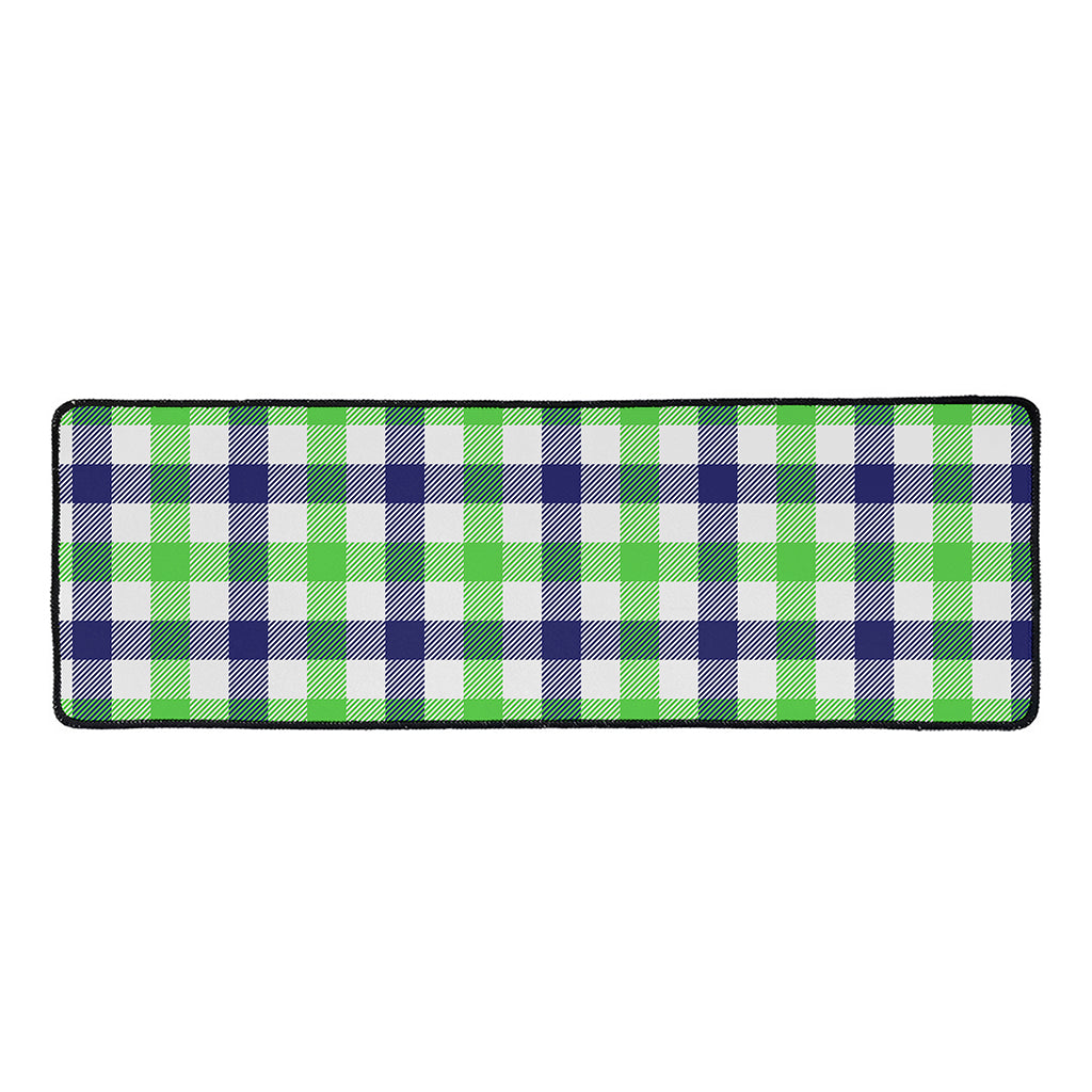 White Navy And Green Plaid Print Long Kitchen Mat