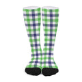 White Navy And Green Plaid Print Long Socks