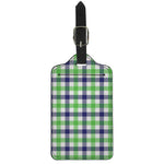 White Navy And Green Plaid Print Luggage Tag