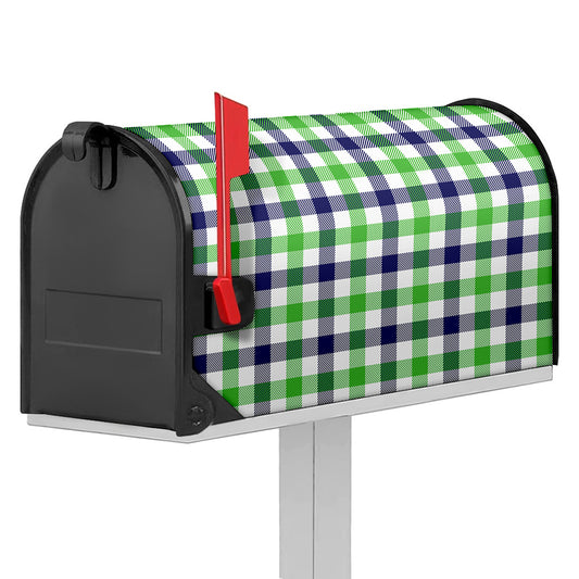 White Navy And Green Plaid Print Mailbox Cover