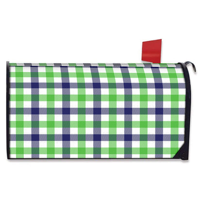 White Navy And Green Plaid Print Mailbox Cover