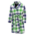 White Navy And Green Plaid Print Men's Bathrobe