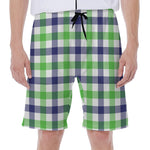 White Navy And Green Plaid Print Men's Beach Shorts