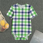 White Navy And Green Plaid Print Men's Bodysuit