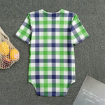 White Navy And Green Plaid Print Men's Bodysuit