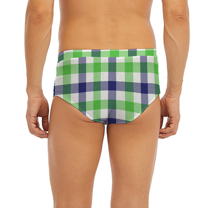 White Navy And Green Plaid Print Men's Briefs