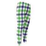 White Navy And Green Plaid Print Men's Compression Pants