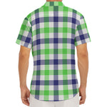 White Navy And Green Plaid Print Men's Deep V-Neck Shirt