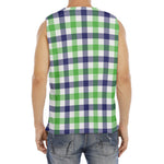 White Navy And Green Plaid Print Men's Fitness Tank Top