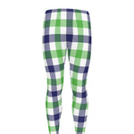 White Navy And Green Plaid Print Men's leggings