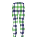 White Navy And Green Plaid Print Men's leggings