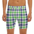 White Navy And Green Plaid Print Men's Long Boxer Briefs