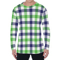 White Navy And Green Plaid Print Men's Long Sleeve T-Shirt