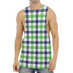 White Navy And Green Plaid Print Men's Muscle Tank Top