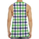 White Navy And Green Plaid Print Men's Muscle Tank Top