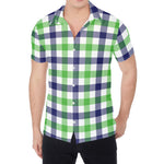 White Navy And Green Plaid Print Men's Shirt