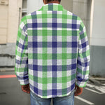 White Navy And Green Plaid Print Men's Shirt Jacket