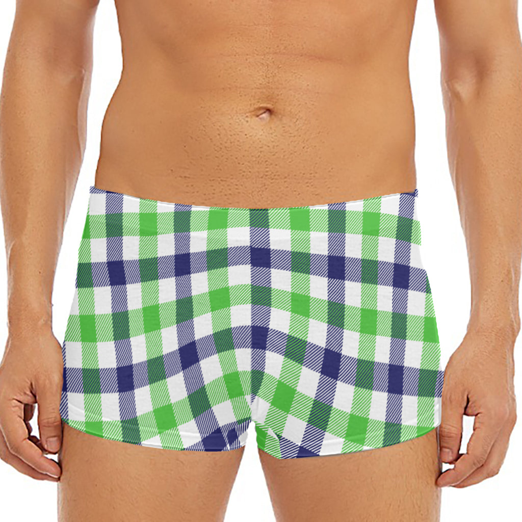 White Navy And Green Plaid Print Men's Short Boxer Briefs