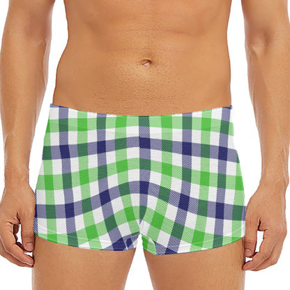 White Navy And Green Plaid Print Men's Short Boxer Briefs