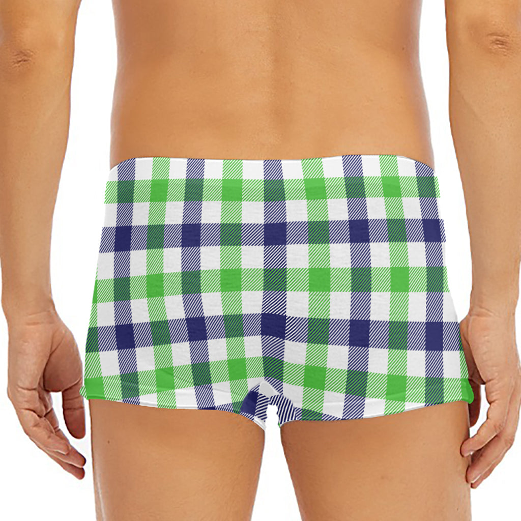 White Navy And Green Plaid Print Men's Short Boxer Briefs