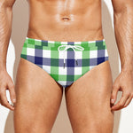 White Navy And Green Plaid Print Men's Swim Briefs