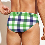 White Navy And Green Plaid Print Men's Swim Briefs