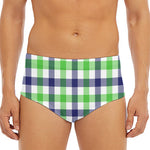 White Navy And Green Plaid Print Men's Triangle Swim Briefs