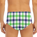 White Navy And Green Plaid Print Men's Triangle Swim Briefs