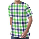 White Navy And Green Plaid Print Men's Velvet T-Shirt