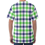 White Navy And Green Plaid Print Men's Velvet T-Shirt