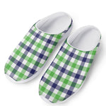 White Navy And Green Plaid Print Mesh Casual Shoes
