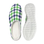 White Navy And Green Plaid Print Mesh Casual Shoes