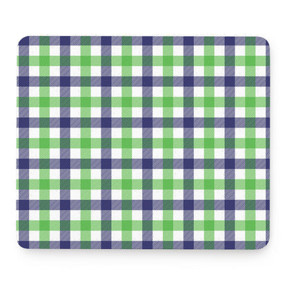 White Navy And Green Plaid Print Mouse Pad