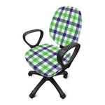 White Navy And Green Plaid Print Office Chair Cover