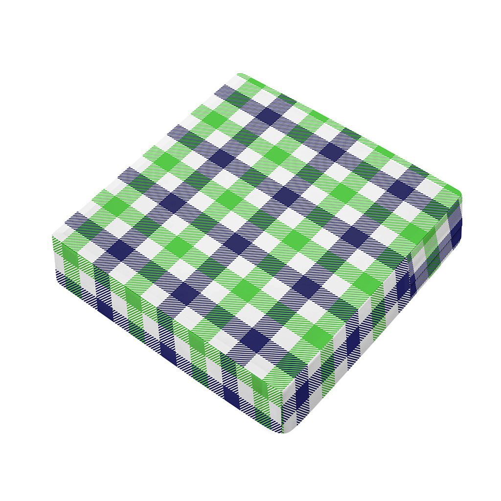 White Navy And Green Plaid Print Outdoor Seat Cushion Cover