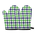 White Navy And Green Plaid Print Oven Mitts
