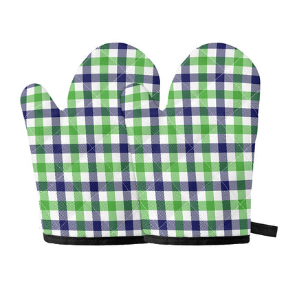 White Navy And Green Plaid Print Oven Mitts