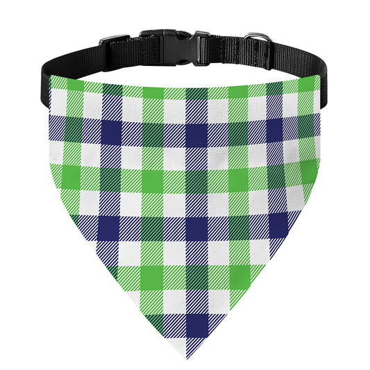 White Navy And Green Plaid Print Over The Collar Dog Bandana