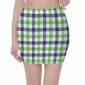 White Navy And Green Plaid Print Pencil Mini Skirt