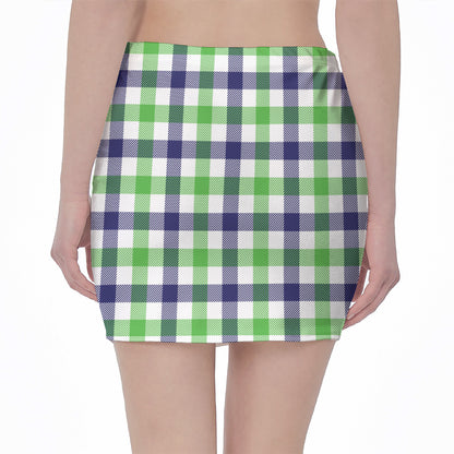 White Navy And Green Plaid Print Pencil Mini Skirt