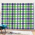White Navy And Green Plaid Print Pencil Pleat Curtains
