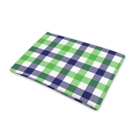 White Navy And Green Plaid Print Pet Cooling Mat Cover