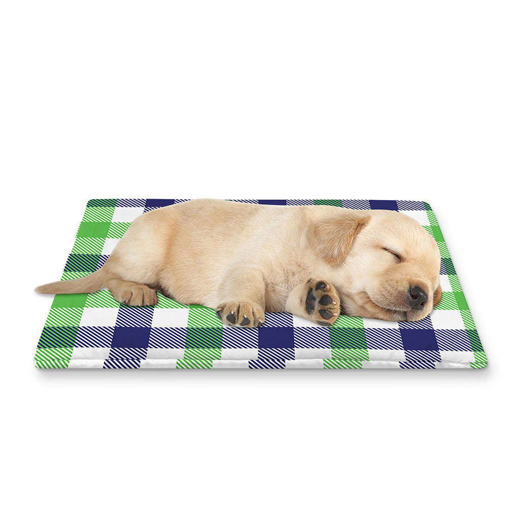 White Navy And Green Plaid Print Pet Cooling Mat Cover